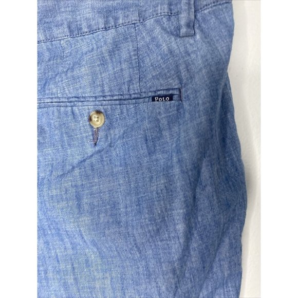 Polo Ralph Lauren Chambray Shorts Men's Size 35 Blue Cotton Flat Front - Picture 6 of 8